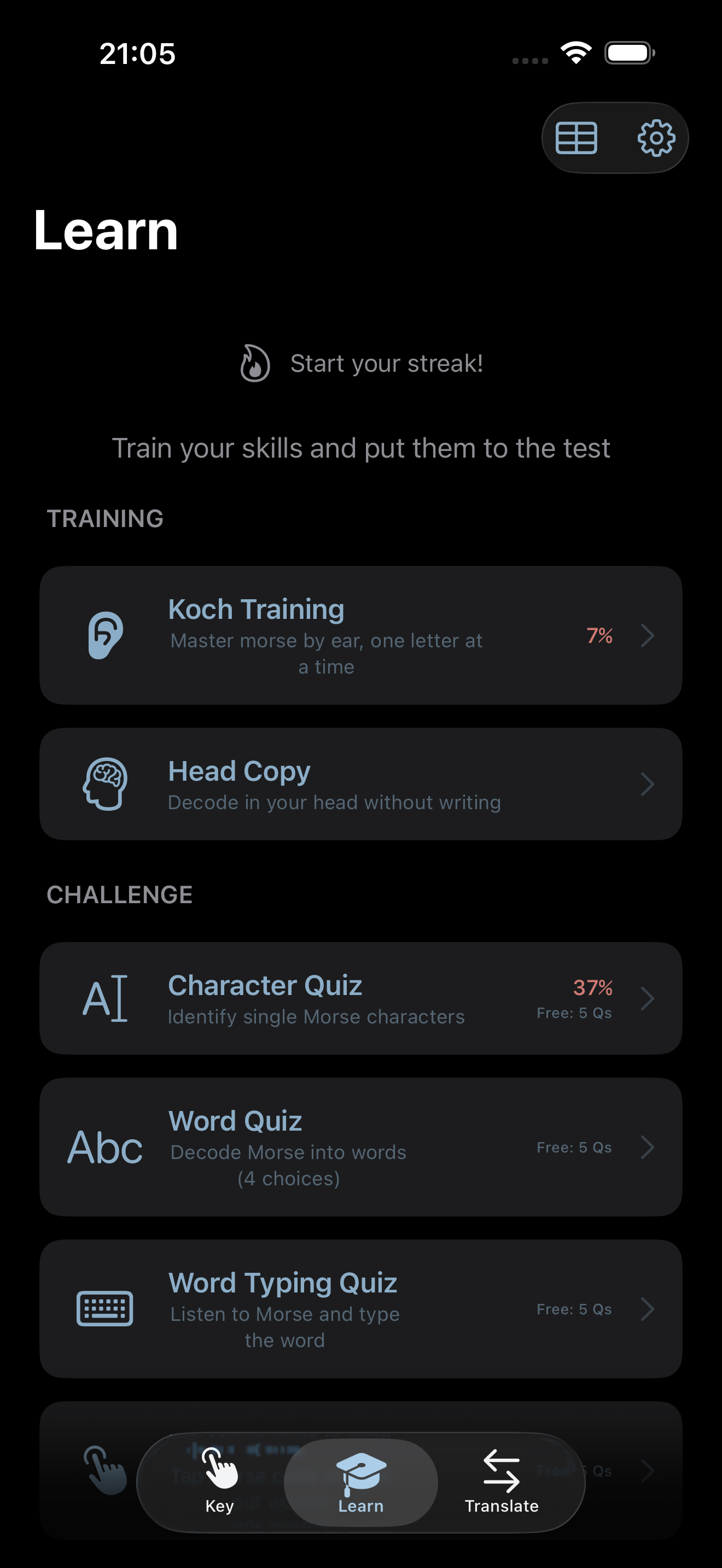 Learning menu